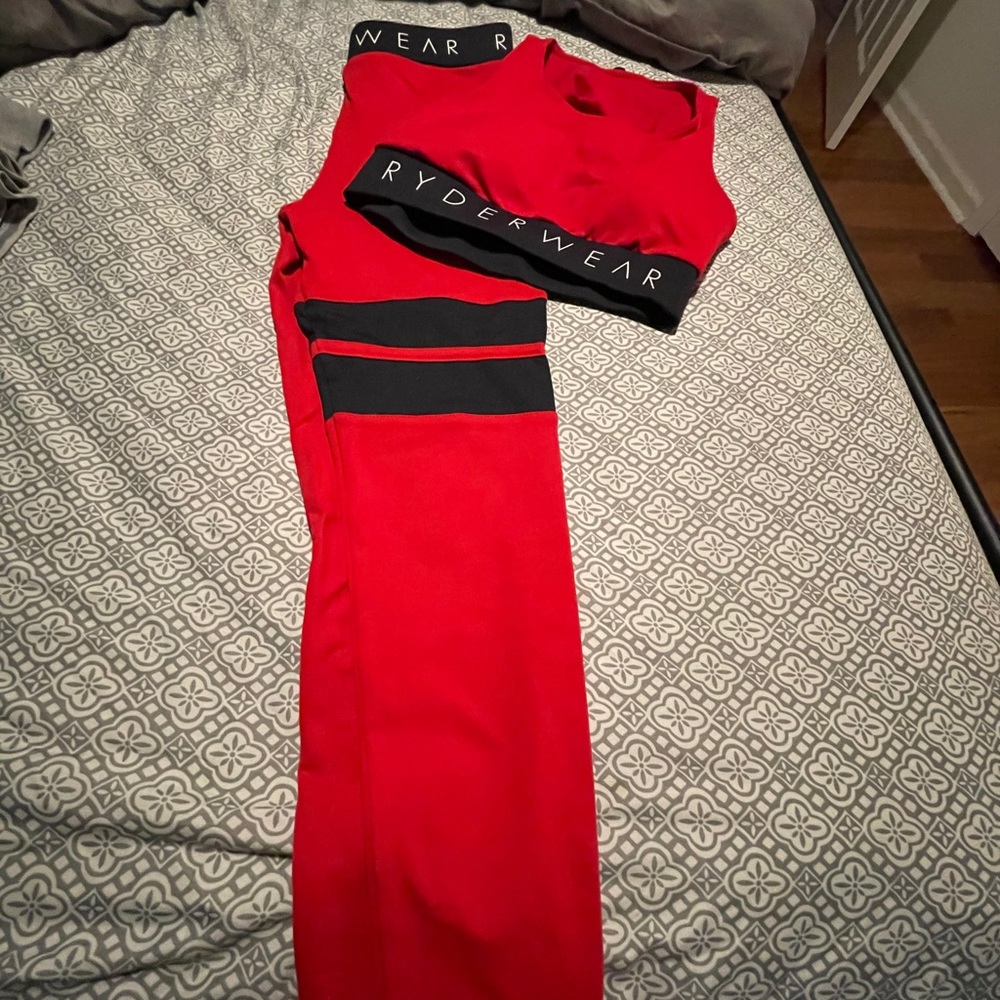 Ryderwear red matching leggings& sports bra w/pads